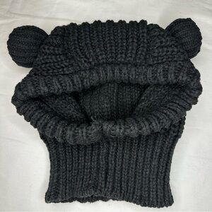 Cute Cozy Black Knit Bear Ear Beanie Warm Fall Winter Animal Face Cosplay Hat